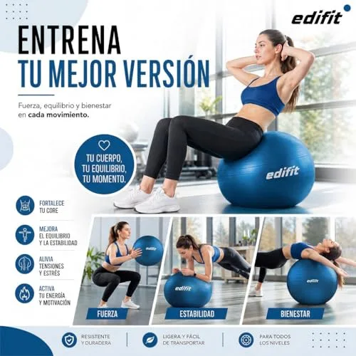 EDIFIT ▫️ Bola de Pilates, 55, 65 e 75 cm, Exercício em Casa, Inclui bomba de ar, Fitball, Grávidas, Acessórios de ioga, Vários tamanhos 5