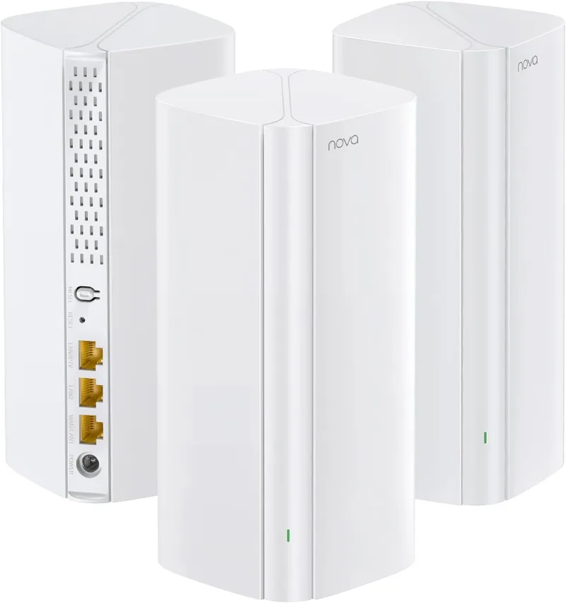 Tenda ▫️ Nova Mesh MX12 (Conjunto de 3) - Rede em malha Wi-Fi AX3000, repetidor Wi-Fi 6 de banda dupla 2,4 GHz/5 GHz, router para toda a casa, 3 portas Gigabit, backhaul Ethernet, controlo parental, MU-MIMO, OFDMA