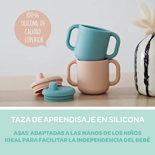 Béaba ▫️ Copo de aprendizagem para bebé, função biberão/copo, 100% silicone de qualidade, alças largas, fácil de segurar, ergonómico, bico flexível, azul 3