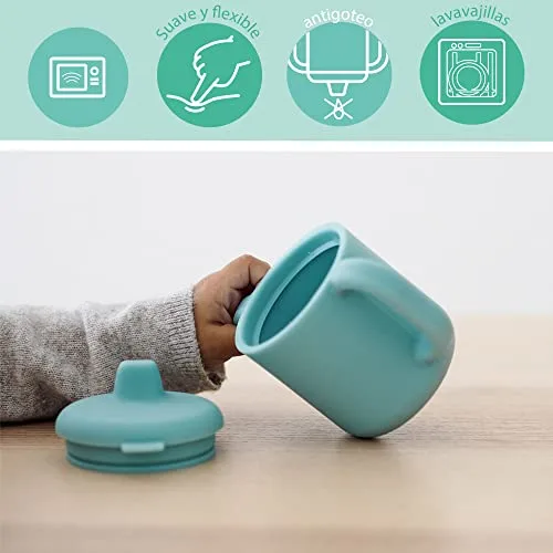 Béaba ▫️ Copo de aprendizagem para bebé, função biberão/copo, 100% silicone de qualidade, alças largas, fácil de segurar, ergonómico, bico flexível, azul 4