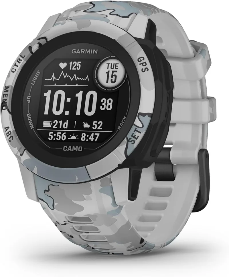 Garmin ▫️ Instinct 2S Camo, Smartwatch com GPS à prova de água, funcionalidades desportivas, oximetria de pulso, contagem do sono e notificações do smartphone, Cinzento