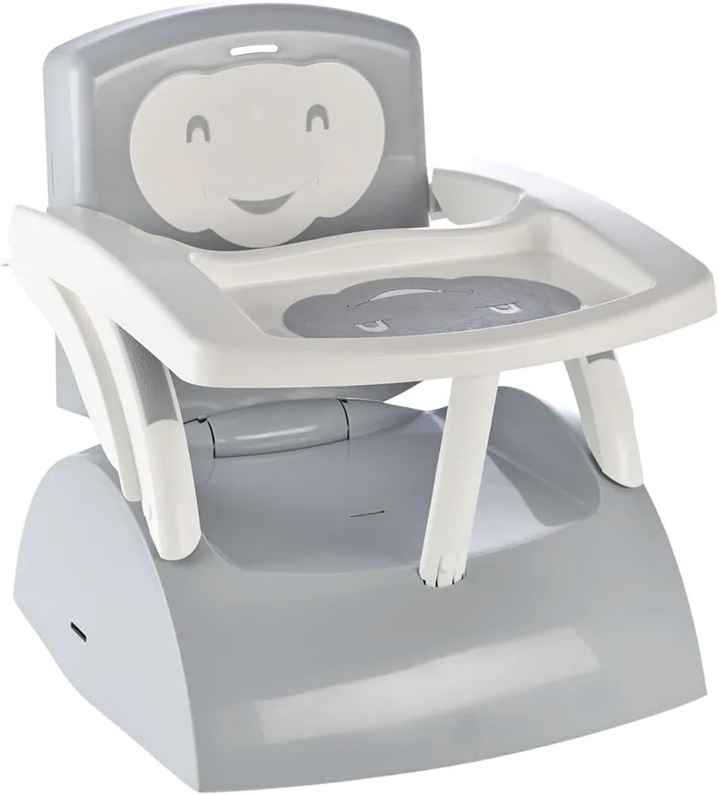 Thermobaby ▫️ Assento elevatório 2 em 1 - Transformável em cadeira para bebé - Prateleira amovível - Dobragem inteligente - Arnês de 3 pontos - A partir dos 6 meses - Até 15 kg - Fabricado em França - Cinza Charme
