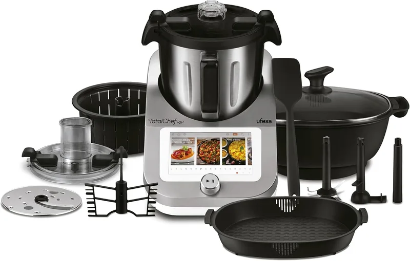 Ufesa ▫️ TotalChef RK7 Robô de Cozinha Inteligente Multifunções, Wi-Fi, 30 Funções, 4,5 L, Ecrã Tátil de 7 polegadas, Balança Integrada, Livro de Receitas Interativo, Cor Prata/Preto