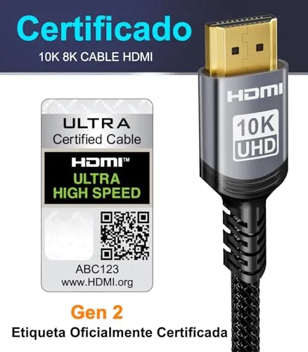 Sniokco ▫️ Cabo HDMI 2.1 10K 8K 4K, 48 Gbps, 1 metro, certificado para alta velocidade 2