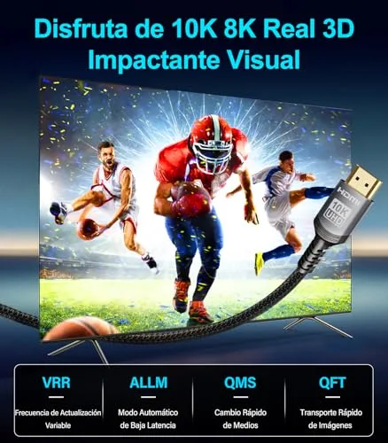 Sniokco ▫️ Cabo HDMI 2.1 10K 8K 4K, 48 Gbps, 1 metro, certificado para alta velocidade 5