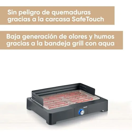 Severin ▫️ Churrasqueira de mesa com grelha em aço inoxidável para uso no interior e no exterior, churrasqueira elétrica com arranque rápido, mini-churrasqueira sem risco de queimaduras, preta, PG 8565 2