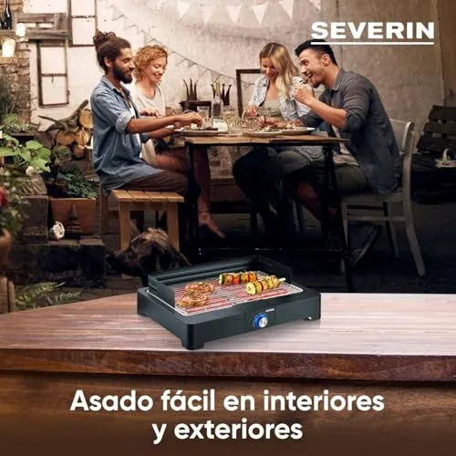 Severin ▫️ Churrasqueira de mesa com grelha em aço inoxidável para uso no interior e no exterior, churrasqueira elétrica com arranque rápido, mini-churrasqueira sem risco de queimaduras, preta, PG 8565 3