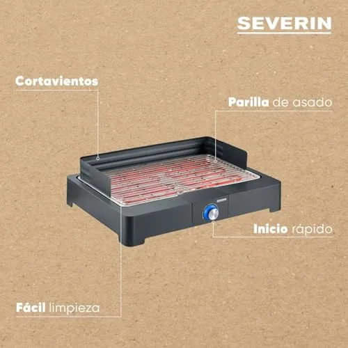 Severin ▫️ Churrasqueira de mesa com grelha em aço inoxidável para uso no interior e no exterior, churrasqueira elétrica com arranque rápido, mini-churrasqueira sem risco de queimaduras, preta, PG 8565 4