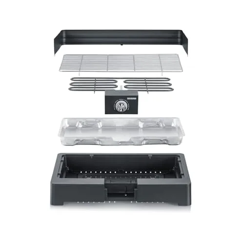 Severin ▫️ Churrasqueira de mesa com grelha em aço inoxidável para uso no interior e no exterior, churrasqueira elétrica com arranque rápido, mini-churrasqueira sem risco de queimaduras, preta, PG 8565 6