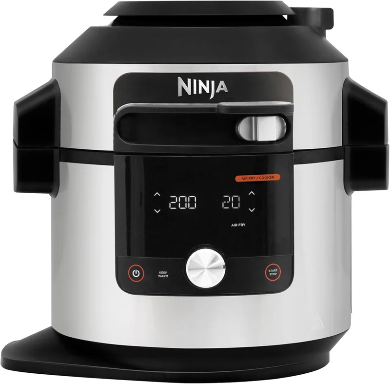 Ninja ▫️ Foodi MAX Panela elétrica multifunções com SmartLid, 7,5 l, 14 funções de cozedura num único aparelho, panela de pressão, fritura com ar quente, cozedura lenta, grelhador e muito mais, sensor digital, aço inoxidável, OL750EU