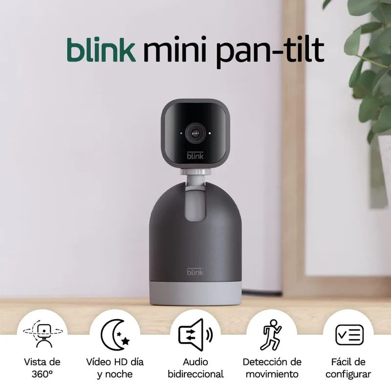 Blink ▫️ Mini Pan-Tilt Camera : Câmara de segurança inteligente, pan-tilt, interior, com ficha, áudio bidirecional, vídeo HD e deteção de movimento, compatível com Alexa (preto)