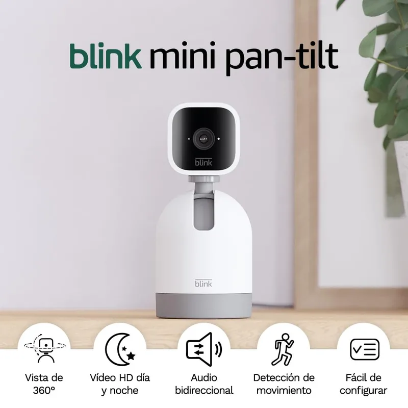 Blink ▫️ Mini Pan-Tilt Camera : Câmara de segurança inteligente, pan-tilt, interior, com ficha, áudio bidirecional, vídeo HD e deteção de movimento, compatível com Alexa (branco)