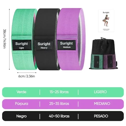 Suright ▫️ Elásticos para Musculação, 3 Níveis de Resistência - Fitas Elásticas para Musculação 2