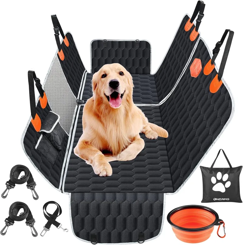OneAmg ▫️ Cobertura para cães para automóveis Protetor para cães Cobertura do banco traseiro do automóvel com janela de malha visível, bolso, proteção lateral e cinto de segurança robusto, à prova de água e resistente a riscos