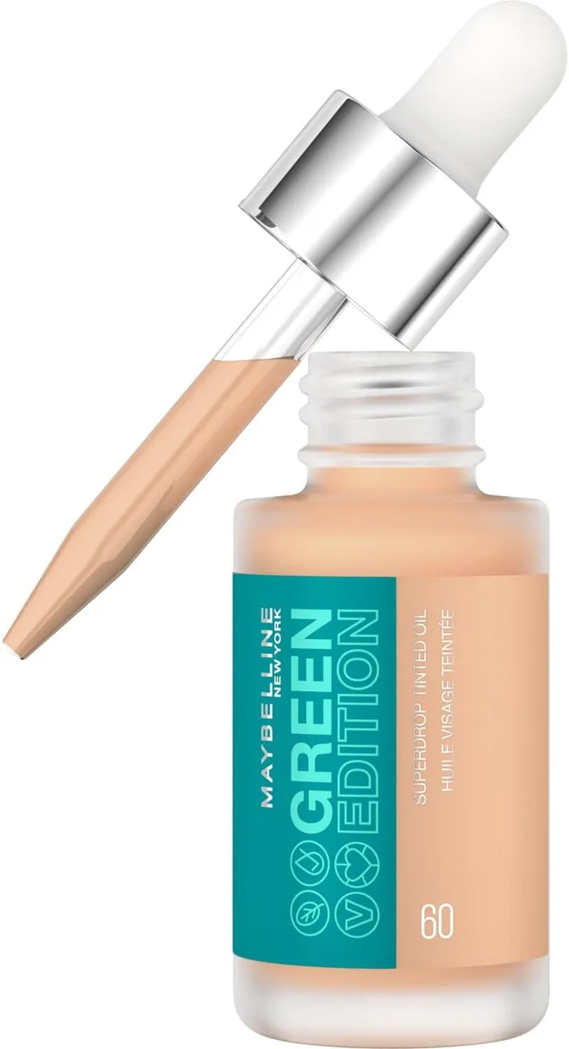 MAYBELLINE ▫️ New York Green Edition Liquid Foundation, Cobertura Modulável, com Óleo de Jojoba e Marula, Tom 60
