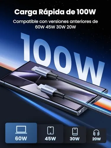 UGREEN ▫️ Conjunto de 2 cabos USB-C de 100 W com carregamento rápido PD 3.0 e trançado em nylon (1 m) 2