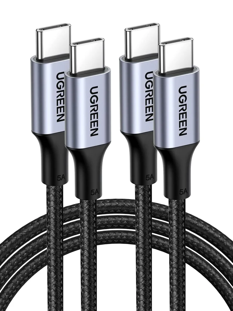 UGREEN ▫️ Conjunto de 2 cabos USB-C de 100 W com carregamento rápido PD 3.0 e trançado em nylon (1 m)