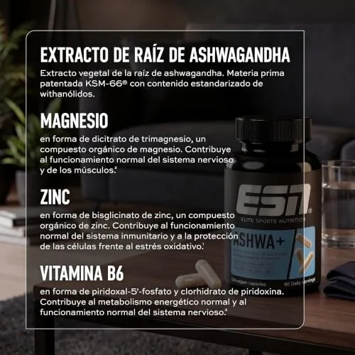 ESN ▫️ Ashwa + extrato patenteado de raiz de Ashwagandha KSM-66®, 120 cápsulas 6