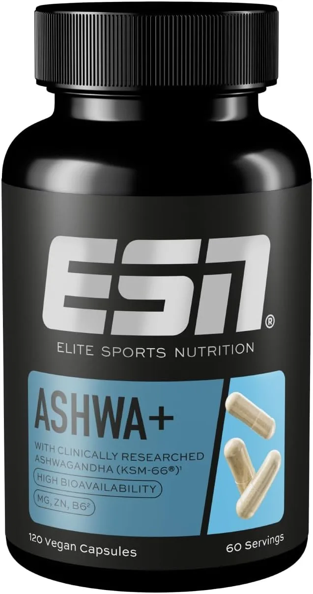 ESN ▫️ Ashwa + extrato patenteado de raiz de Ashwagandha KSM-66®, 120 cápsulas