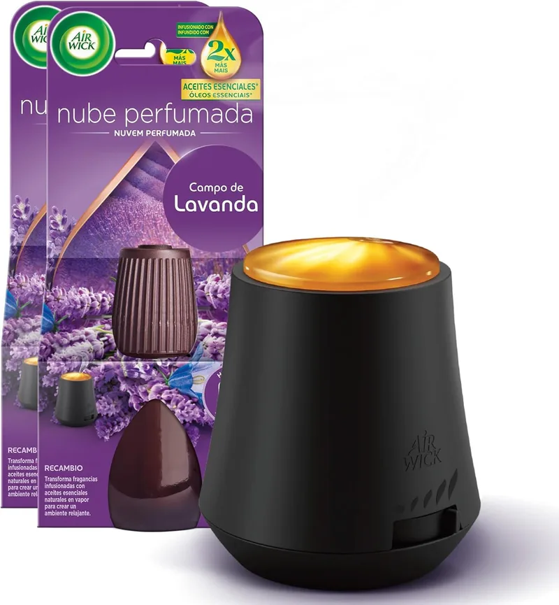 Air Wick ▫️ Essential Mist: Aparelho e recargas para difusor de óleos essenciais para a casa, com aroma a lavanda e camomila, multicolorido, embalagem com 1 aparelho e 2 recargas
