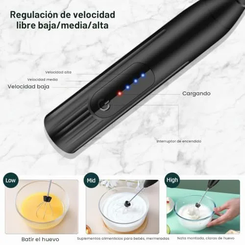 EBUYFIRE ▫️ Espumador de leite, batedor de leite elétrico recarregável por USB, espumador de leite com 3 velocidades ajustáveis, batedor de leite para cappuccino, café e matcha (Preto) 2