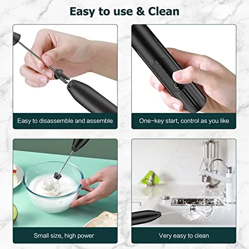 EBUYFIRE ▫️ Espumador de leite, batedor de leite elétrico recarregável por USB, espumador de leite com 3 velocidades ajustáveis, batedor de leite para cappuccino, café e matcha (Preto) 5