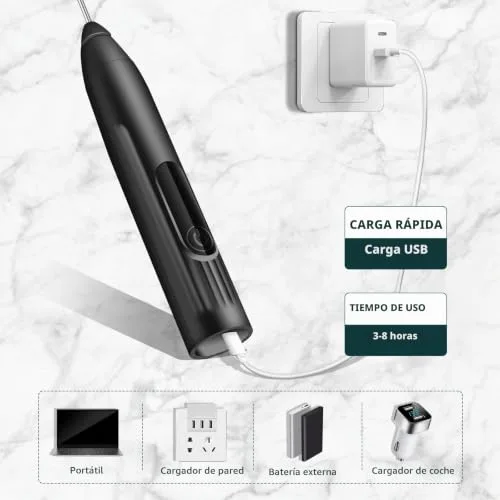EBUYFIRE ▫️ Espumador de leite, batedor de leite elétrico recarregável por USB, espumador de leite com 3 velocidades ajustáveis, batedor de leite para cappuccino, café e matcha (Preto) 6