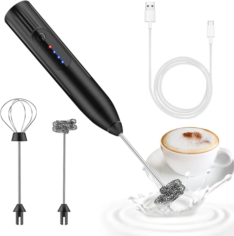 EBUYFIRE ▫️ Espumador de leite, batedor de leite elétrico recarregável por USB, espumador de leite com 3 velocidades ajustáveis, batedor de leite para cappuccino, café e matcha (Preto)