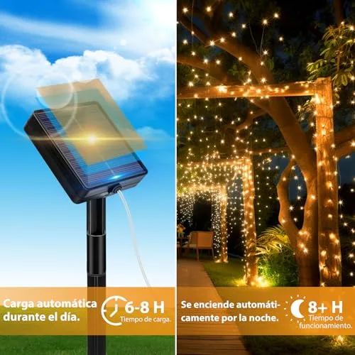 Peasur ▫️ Conjunto de 3 Guirlandas de Luzes Solares para Exterior, Guirlanda Solar de 12 m com 120 LED 2