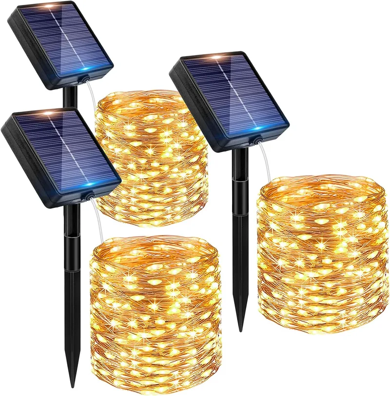 Peasur ▫️ Conjunto de 3 Guirlandas de Luzes Solares para Exterior, Guirlanda Solar de 12 m com 120 LED
