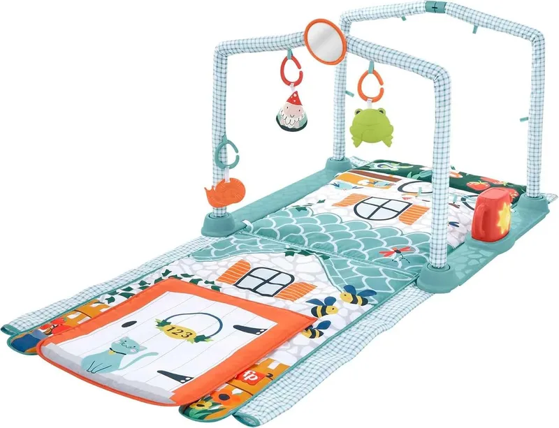Fisher-Price ▫️ Ginásio «Casinha do Campo» 2 em 1 – Tapete de Atividades, Manta que se transforma em cabana, Brinquedo com luzes e sons, Presente para recém-nascidos (Mattel HJK45)