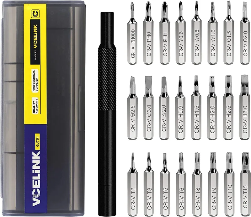 VCELINK ▫️ Chaves de fendas de precisão, kit de 25 em 1 com 24 pontas, conjunto de chaves de fendas de precisão para telemóveis, smartphones, consolas de jogos, tablets e computadores