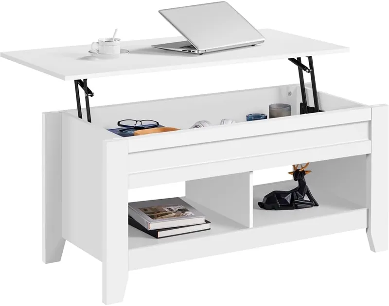 Yaheetech ▫️ Mesa de café de madeira Mesa de café para sala de estar com suporte para revistas Mobiliário de design moderno 104,5 x 49,5 x (49-61,5) cm Branco