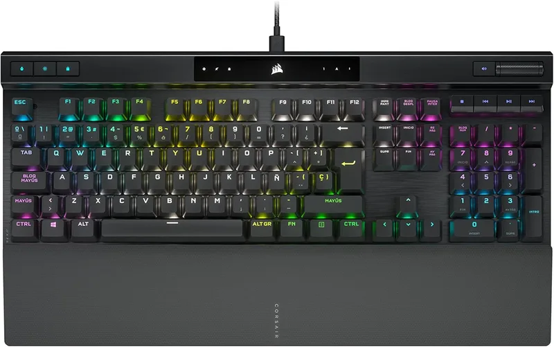 Corsair ▫️ Teclado mecânico com fios K70 RGB PRO para jogos - Switches lineares Cherry MX Red, SOCD, chaveiros PBT de disparo duplo, Hyper-Polling de 8000 Hz, NKRO, Switch de torneio, QWERTY ES - Preto