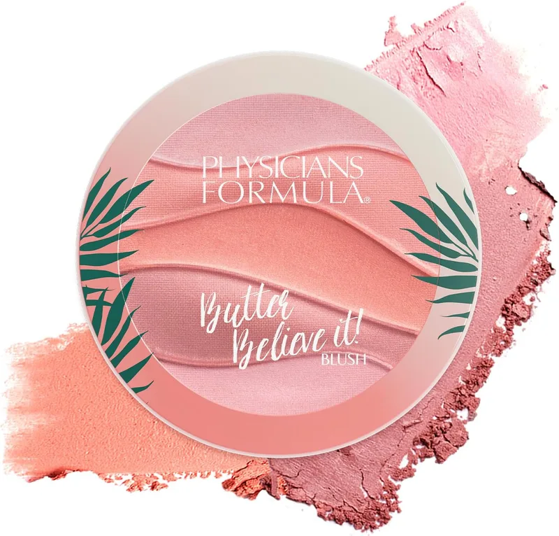 Physicians Formula ▫️ Blush Butter Believe It!, Blush em creme multicolorido com fórmula expansível para um look natural, com manteiga de murumuru, manteiga de cupuaçu e tucumã, areias cor-de-rosa