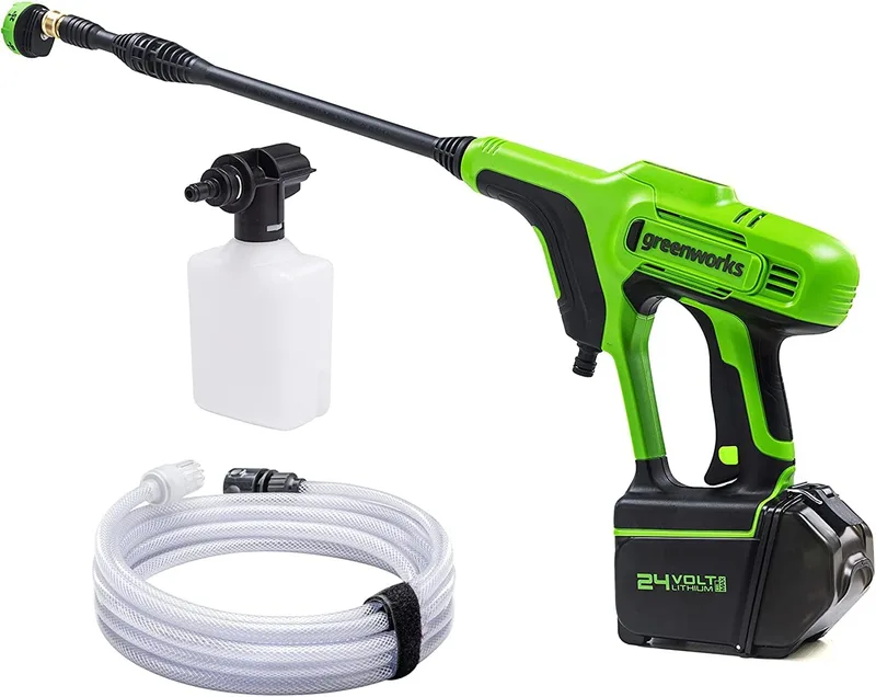 Greenworks ▫️ G24PW Máquina de limpeza a pressão portátil sem fios, 24 bar, 180 L/h, recipiente para detergente de 300 W e mangueira de sifão de 6 m, SEM bateria nem carregador de 24 V, garantia de 3 anos