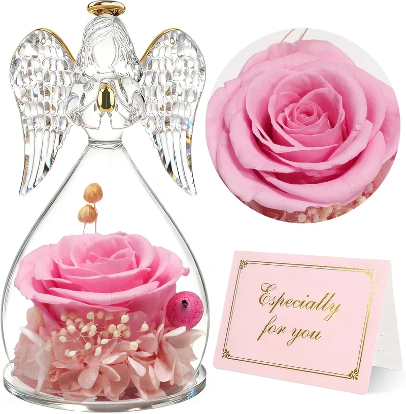 Yamonic ▫️ Eternal Rose Presente Original para Mulher, Flor Eterna com Figura de Anjo Presente Original de Natal para a Mãe, Presente de Aniversário para a Avó, Rosa Preservada Presente do Dia da Mãe para o Dia dos Namorados