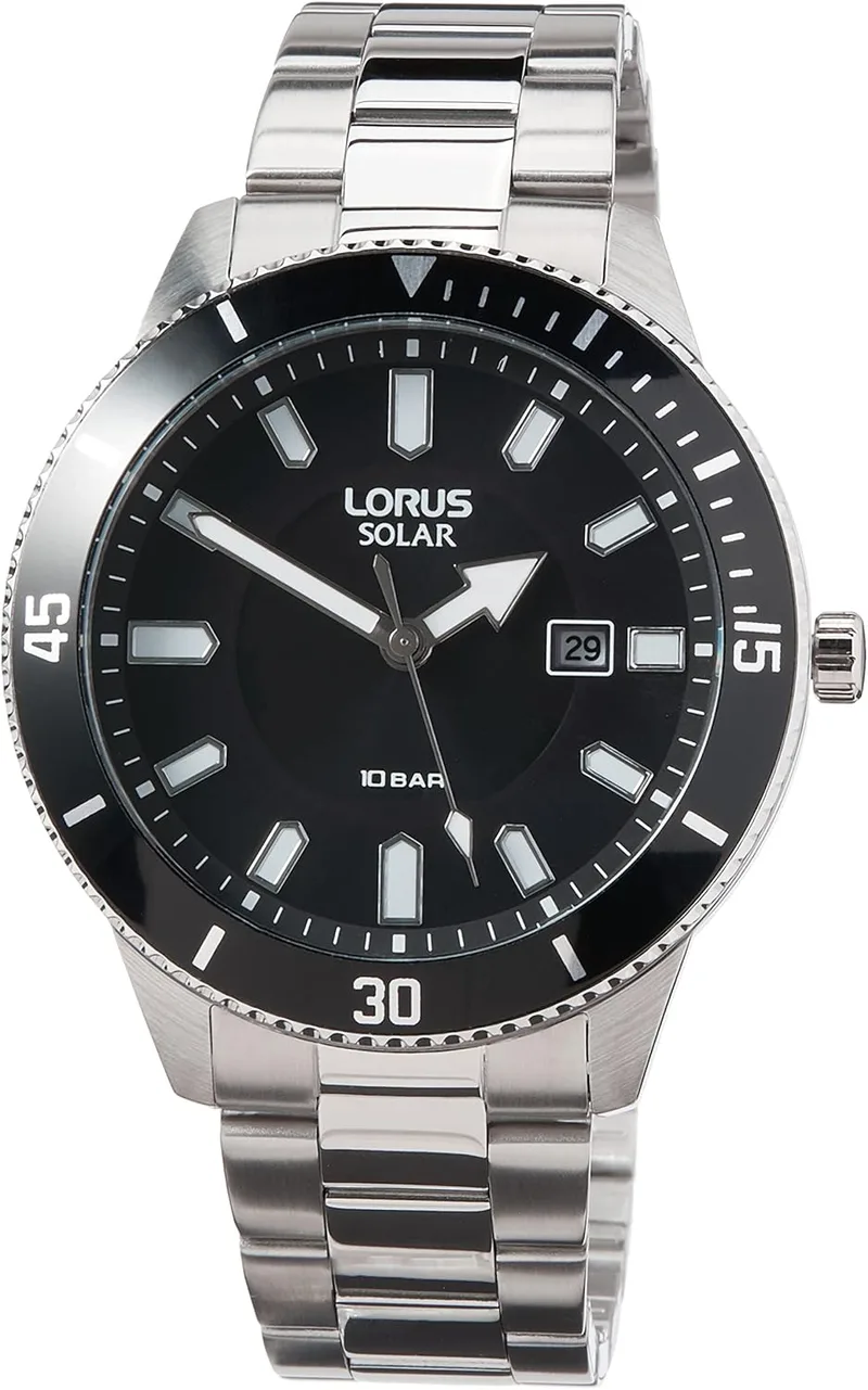Lorus ▫️ RX311AX9 - Relógio de quartzo analógico para homem com bracelete em metal, preto, Desporto
