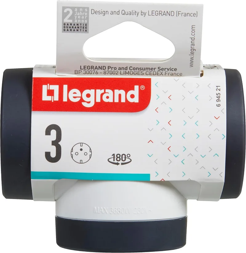 Bticino ▫️ LEGRAND Adaptadores com 3 tomadas laterais 2P+T, rotativo, ladrão de tomadas, acabamento branco/cinzento escuro 694521