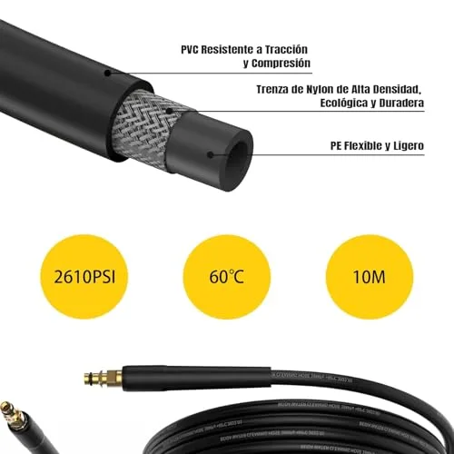 OHAYORI ▫️ Mangueira de 10 m para máquinas de lavagem a pressão, compatível com Karcher K2, K3, K4, K5, K6 e K7; mangueira de substituição para lavagem a pressão, com conector rápido do tipo «clique», acessório para Karcher 2
