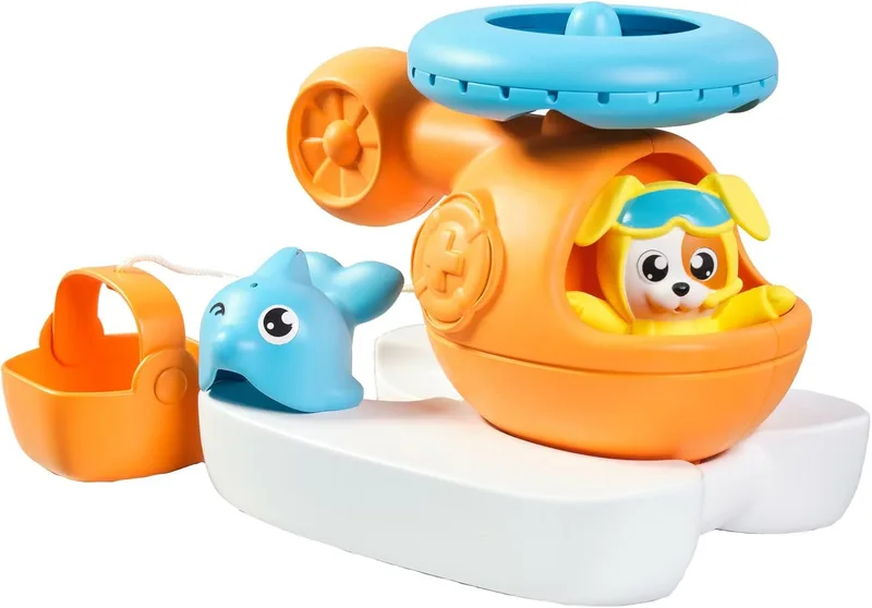Toomies ▫️ Bizak 30693305 Helicóptero Splash & Rescue, para a banheira com lâminas rotativas e cesto de salvamento, inclui 2 figuras, o conjunto ideal para a banheira a partir dos 12 meses