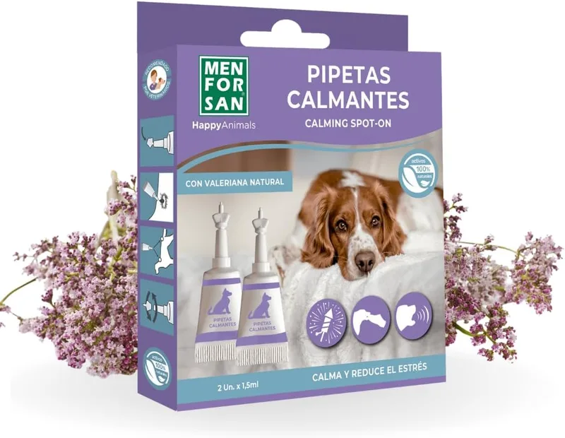 MENFORSAN ▫️ Pipetas calmantes para cães | Blister com 2 unidades | Acalma e reduz o stress | Com valeriana natural | Incolor