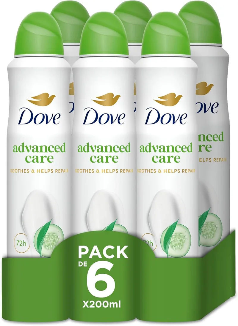 Dove ▫️ Advanced Care Desodorizante Pepino Proteção 72 Horas Spray 200ml, Embalagem de 6 x 200 ml