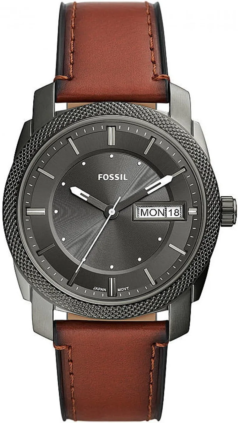 Fossil ▫️ Relógio Machine para homem, movimento de quartzo com data e três ponteiros, com bracelete em pele ou aço