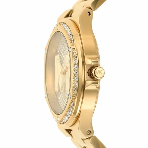 Michael Kors ▫️ Relógio Lennox para mulher, movimento de quartzo com três ponteiros em tom dourado e bracelete em aço inoxidável 3