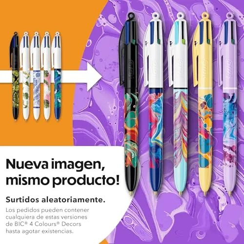BIC ▫️ Canetas Decor, Embalagem com 5 canetas de 4 cores com design «Botanical» sortido e tinta azul, verde, vermelha e preta, Canetas de 1,0 mm 2