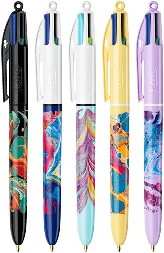 BIC ▫️ Canetas Decor, Embalagem com 5 canetas de 4 cores com design «Botanical» sortido e tinta azul, verde, vermelha e preta, Canetas de 1,0 mm 3