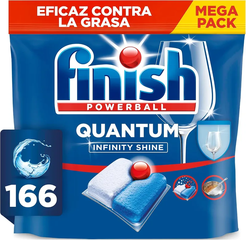 Finish ▫️ Powerball Quantum Infinity Shine, pastilhas para a máquina de lavar louça, limpeza potente e proteção do vidro, 166 pastilhas