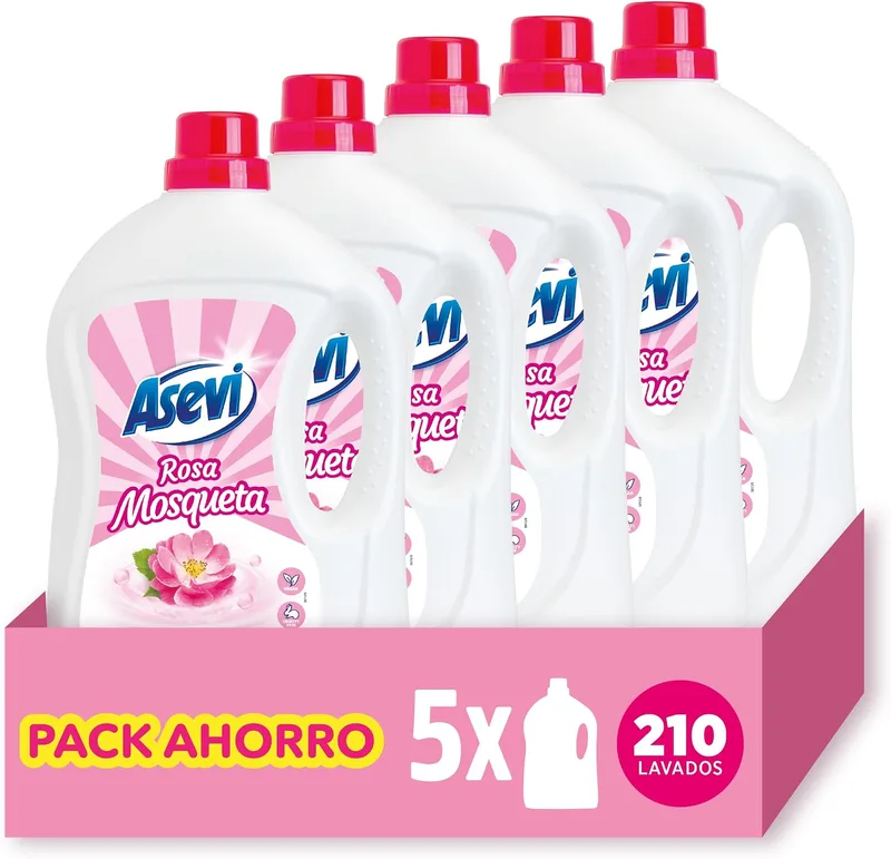 Asevi ▫️ Detergente Líquido para Máquina de Lavar Rosa Mosqueta, Embalagem de 5 Unidades
