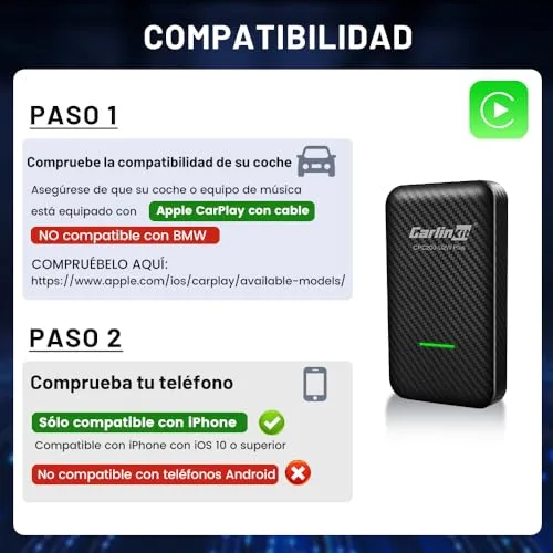 Carlinkit ▫️ Adaptador sem fios 3.0 para CarPlay, compatível com Audi/Porsche/Volvo/Mercedes/VW/KIA/Hyundai, configuração de dois cabos 2